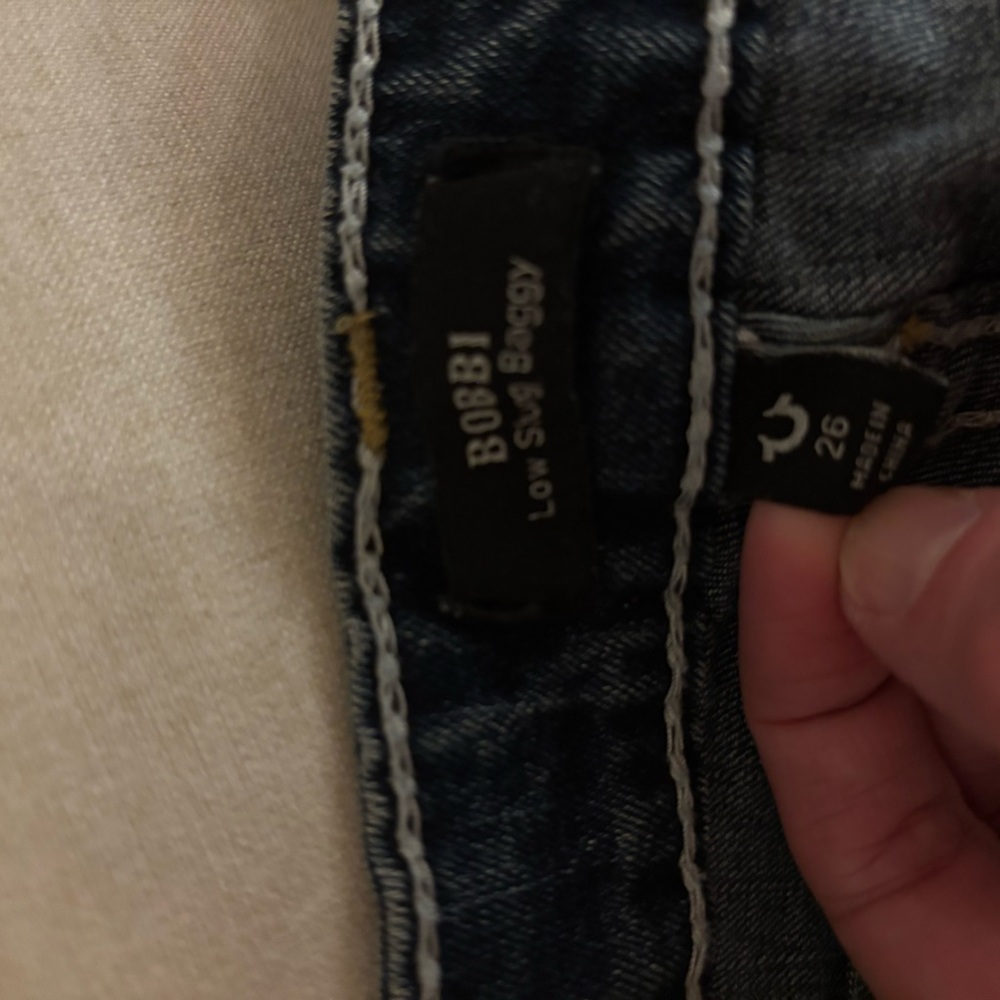 True Religion Bobbi Low Rise Bootcut Jeans - Indigo with White Stitching